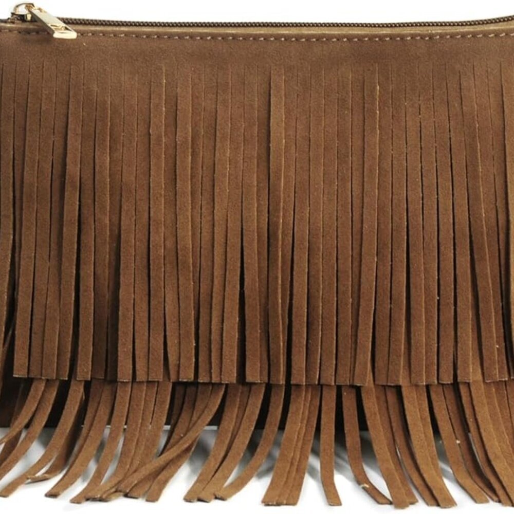 Fringe Cross Body Bag Womens Small Shoulder Bag Top Zip Wristlet